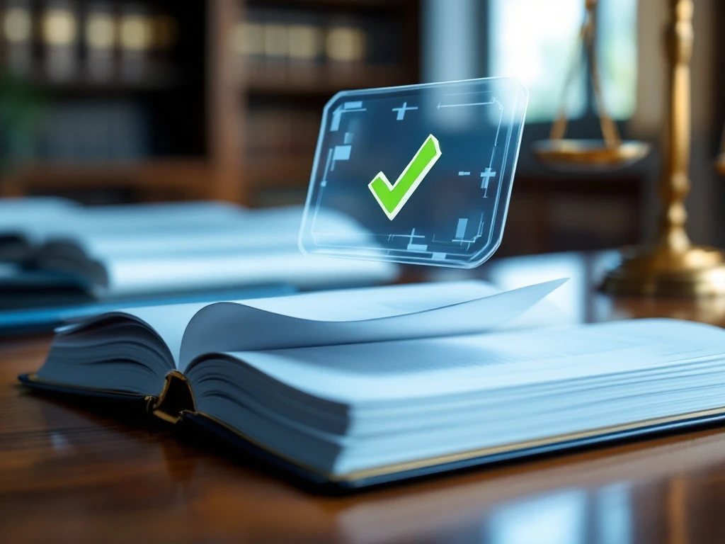 Document wordt gedupliceerd met zwevende kopie en groen vinkje op houten bureau; op achtergrond juridische boeken en weegschaal in professionele sfeer.